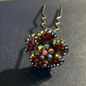 Vintage AB red blue crystal flower hair pin